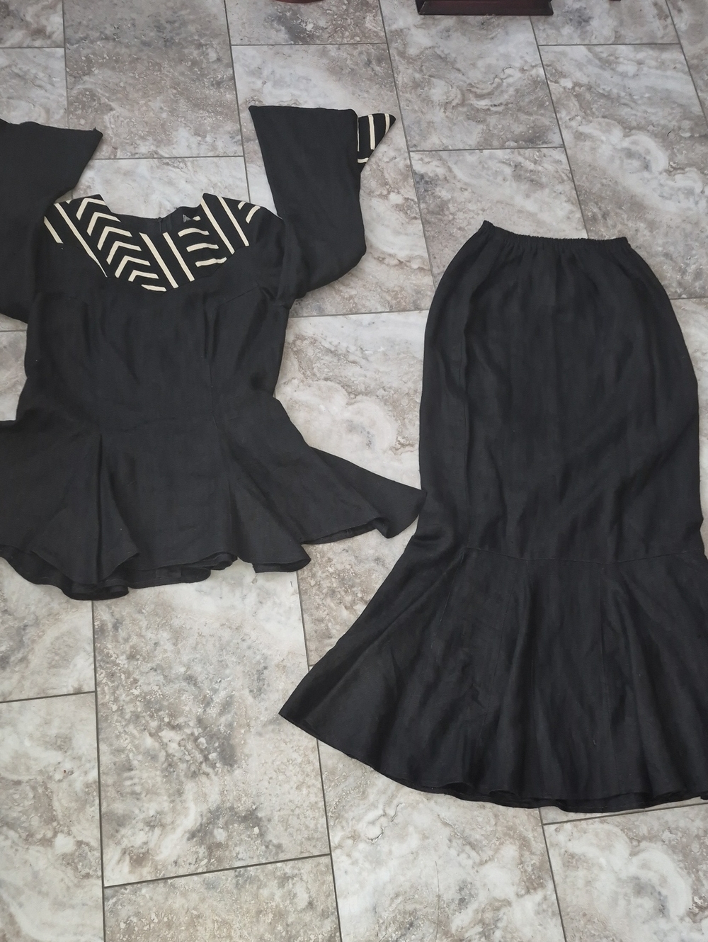 TOUBA COUTURE LANSAR EUC COTTON 2 PIECE SKIRT MERMAID FLARE PEPLUM SET